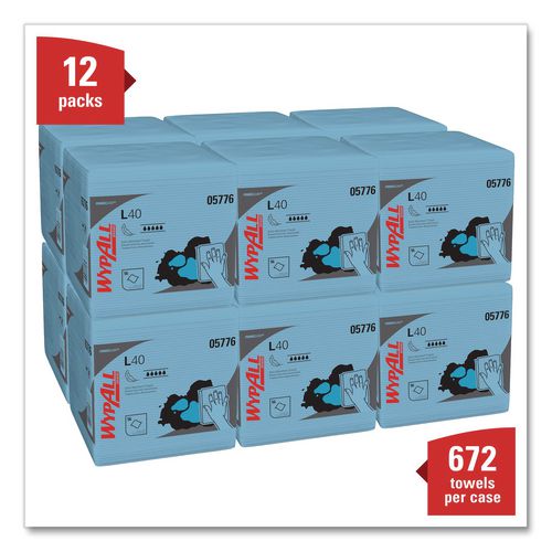 Image of WypAll® 05776 L40 Wiper, 1/4 Fold, Blue, 12.5 x 12, 56/Box, 12 Boxes/Carton