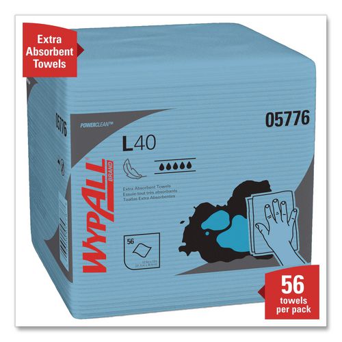 Image of WypAll® 05776 L40 Wiper, 1/4 Fold, Blue, 12.5 x 12, 56/Box, 12 Boxes/Carton