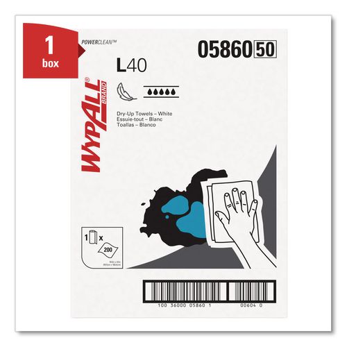 Image of WypAll® 05860 L40 Towels, Dry Up Towels, 19.5 x 42, White, 200 Towels/Roll