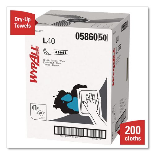 Image of WypAll® 05860 L40 Towels, Dry Up Towels, 19.5 x 42, White, 200 Towels/Roll