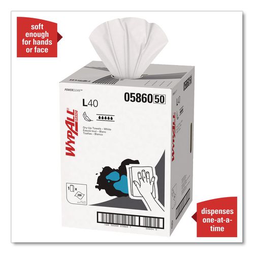 Image of WypAll® 05860 L40 Towels, Dry Up Towels, 19.5 x 42, White, 200 Towels/Roll