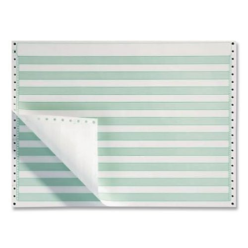 Image of Domtar 141108 Continuous Feed Computer Paper, 1-Part, 18 lb Bond Weight, 11 x 14.88, White/Green Bar, 3,000/Carton