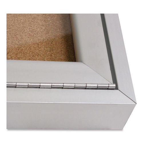 Image of Ghent PA13624K 1 Door Enclosed Natural Cork Bulletin Board with Satin Frame, 24" x 36", Tan Surface, Satin Aluminum Frame