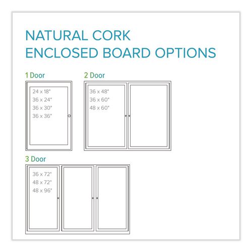 Image of Ghent PA13630K 1 Door Enclosed Natural Cork Bulletin Board with Satin Frame, 30" x 36", Tan Surface, Satin Aluminum Frame