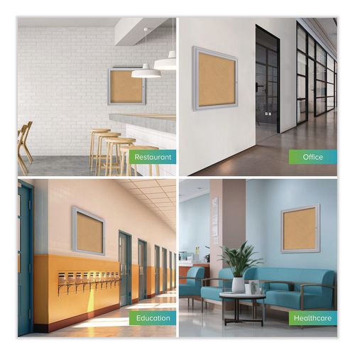 Image of Ghent PA13636K 1 Door Enclosed Natural Cork Bulletin Board with Satin Frame, 36" x 36", Tan Surface, Satin Aluminum Frame