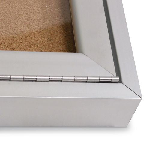 Image of Ghent PA13636K 1 Door Enclosed Natural Cork Bulletin Board with Satin Frame, 36" x 36", Tan Surface, Satin Aluminum Frame