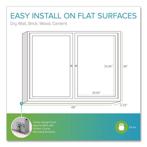 Image of Ghent PA23648K 2 Door Enclosed Natural Cork Bulletin Board with Satin Frame, 48" x 36", Tan Surface, Satin Aluminum Frame