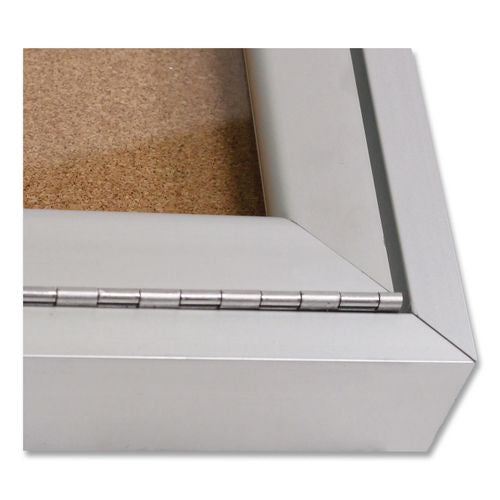 Image of Ghent PA23648K 2 Door Enclosed Natural Cork Bulletin Board with Satin Frame, 48" x 36", Tan Surface, Satin Aluminum Frame