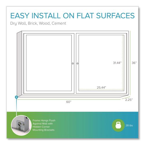 Image of Ghent PA23660K 2 Door Enclosed Natural Cork Bulletin Board with Satin Frame, 60" x 36", Tan Surface, Satin Aluminum Frame