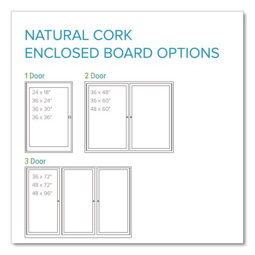 Image of Ghent PA23660K 2 Door Enclosed Natural Cork Bulletin Board with Satin Frame, 60" x 36", Tan Surface, Satin Aluminum Frame