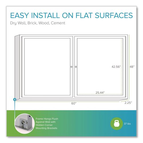 Image of Ghent PA24860K 2 Door Enclosed Natural Cork Bulletin Board with Satin Frame, 60" x 48", Tan Surface, Satin Aluminum Frame