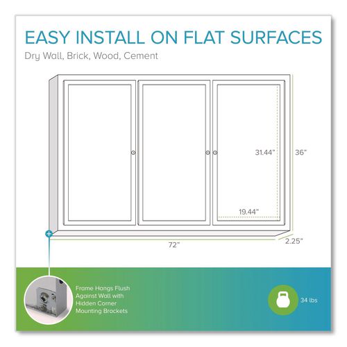 Image of Ghent PA33672K 2 Door Enclosed Natural Cork Bulletin Board with Satin Frame, 72" x 36", Tan Surface, Satin Aluminum Frame