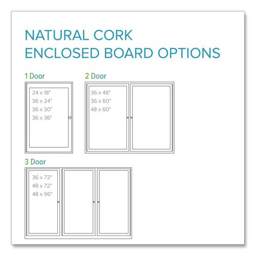 Image of Ghent PA34896K 3 Door Enclosed Natural Cork Bulletin Board with Satin Frame, 96" x 48", Tan Surface, Satin Aluminum Frame