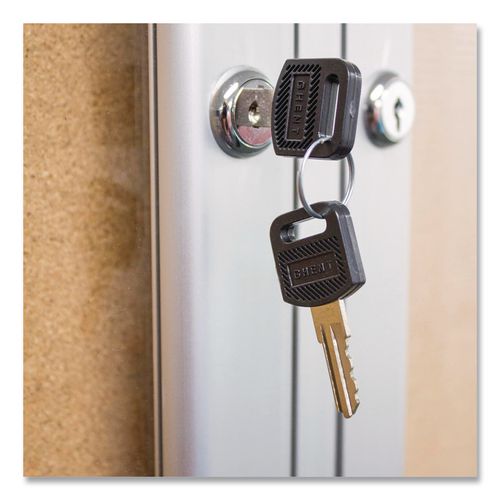 Image of Ghent PA34872K 3 Door Enclosed Natural Cork Bulletin Board with Satin Frame, 72" x 48", Tan Surface, Satin Aluminum Frame