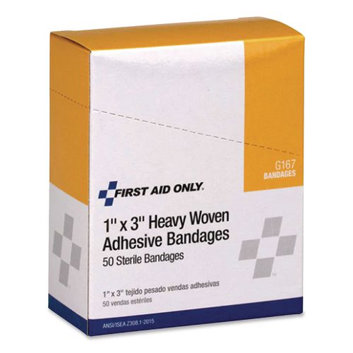 Image of First Aid Only G167 Heavy Woven Adhesive Bandages, Strip, 1 X 3, 50/box