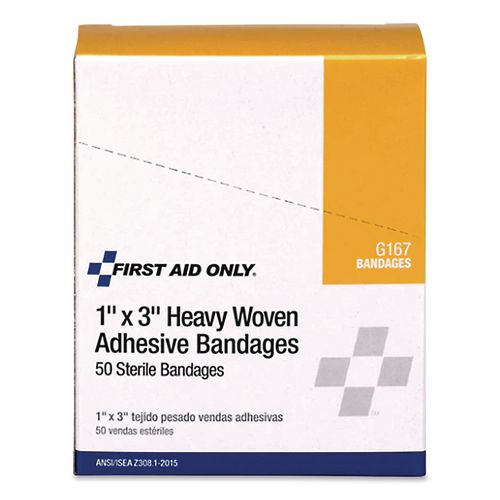 Image of First Aid Only G167 Heavy Woven Adhesive Bandages, Strip, 1 X 3, 50/box