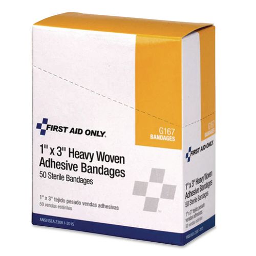 Image of First Aid Only G167 Heavy Woven Adhesive Bandages, Strip, 1 X 3, 50/box