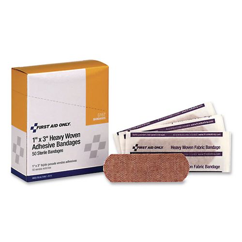Image of First Aid Only G167 Heavy Woven Adhesive Bandages, Strip, 1 X 3, 50/box