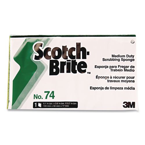 Image of Scotch-Brite PROFESSIONAL 74 Medium-Duty Scrubbing Sponge 74, 3.6 x 6.1, 0.7" Thick, Yellow/Green