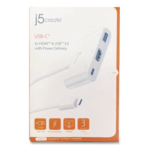 Image of j5create® JCA379 USB-C to HDMI/USB Adapter, 7.87", White