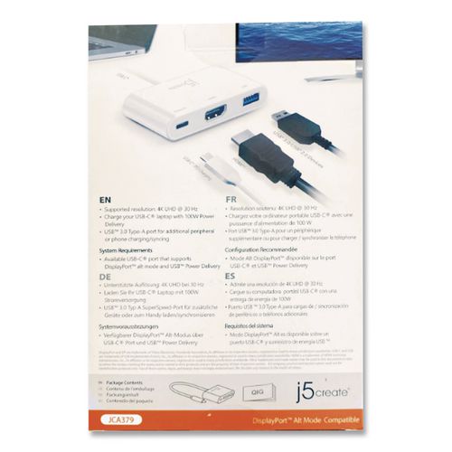 Image of j5create® JCA379 USB-C to HDMI/USB Adapter, 7.87", White