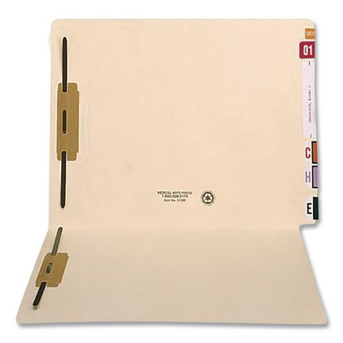 Image of Medical Arts Press® 31439 Heavy-Duty End Tab Fastener Folder, Straight Tab, Expands 0.75", 2 Fasteners, Letter Size, Manila, 50/Box