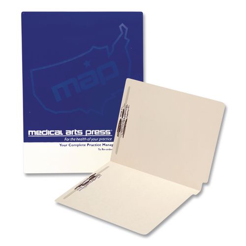 Image of Medical Arts Press® 52385 End Tab Fastener Folders with Embossed Labeling Lines, Straight Tab, Expands 0.75", 2 Fasteners, Letter Size, Manila, 50/Box