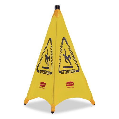 Image of Rubbermaid® Commercial FG9S0100YEL Multilingual Pop-Up Wet Floor Safety Cone, 21 X 21 X 30, Yellow
