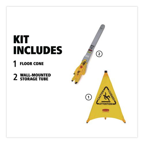 Image of Rubbermaid® Commercial FG9S0100YEL Multilingual Pop-Up Wet Floor Safety Cone, 21 X 21 X 30, Yellow