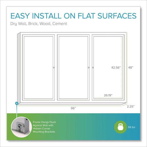 Image of Ghent PA34896VX-193 3 Door Enclosed Vinyl Bulletin Board with Satin Frame, 96" x 48", Silver Surface, Satin Aluminum Frame