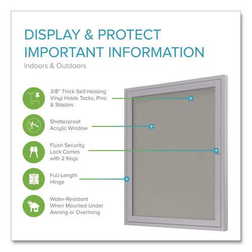 Image of Ghent PA12418VX-193 1 Door Enclosed Vinyl Bulletin Board with Satin Frame, 18" x 24", Silver Surface, Satin Aluminum Frame