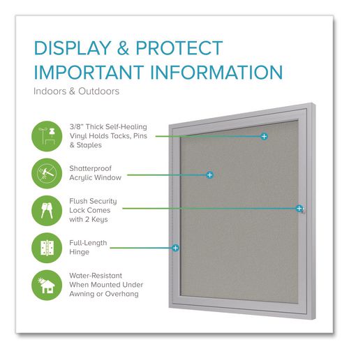 Image of Ghent PA13624VX-193 1 Door Enclosed Vinyl Bulletin Board with Satin Frame, 24" x 36", Silver Surface, Satin Aluminum Frame