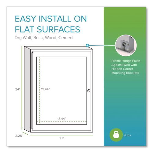 Image of Ghent PA12418VX-193 1 Door Enclosed Vinyl Bulletin Board with Satin Frame, 18" x 24", Silver Surface, Satin Aluminum Frame