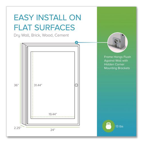 Image of Ghent PA13624VX-193 1 Door Enclosed Vinyl Bulletin Board with Satin Frame, 24" x 36", Silver Surface, Satin Aluminum Frame