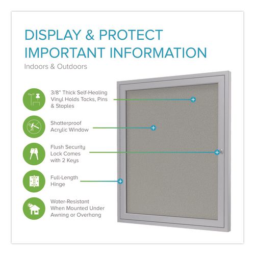 Image of Ghent PA13636VX-193 1 Door Enclosed Vinyl Bulletin Board with Satin Frame, 36" x 36", Silver Surface, Satin Aluminum Frame