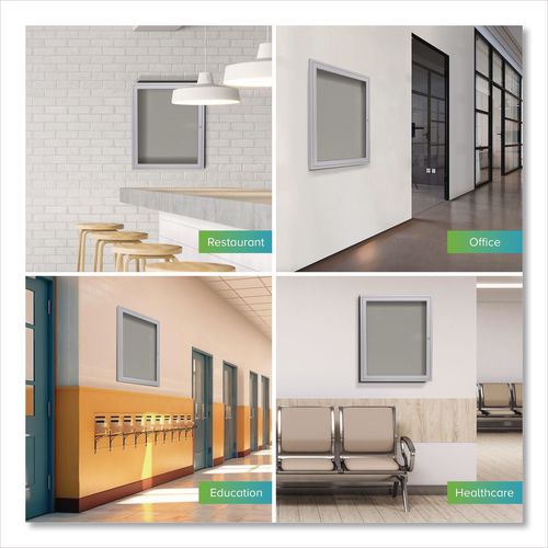 Image of Ghent PA13624VX-193 1 Door Enclosed Vinyl Bulletin Board with Satin Frame, 24" x 36", Silver Surface, Satin Aluminum Frame
