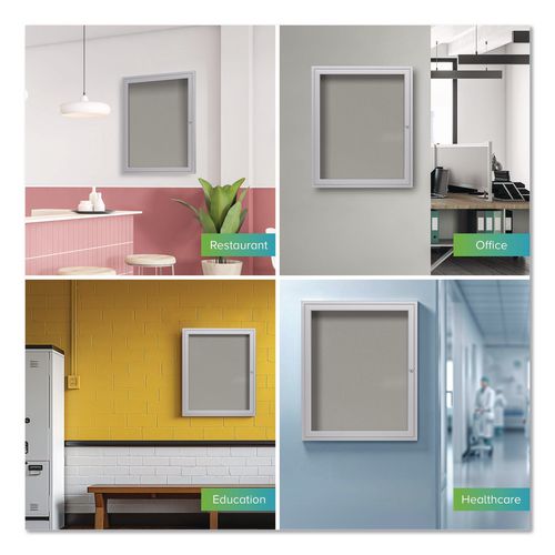 Image of Ghent PA13630VX-193 1 Door Enclosed Vinyl Bulletin Board with Satin Frame, 30" x 36", Silver Surface, Satin Aluminum Frame