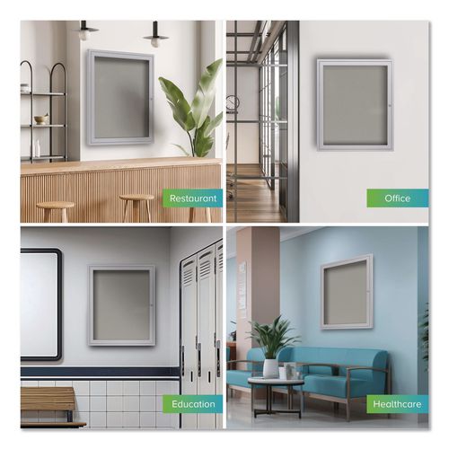 Image of Ghent PA13636VX-193 1 Door Enclosed Vinyl Bulletin Board with Satin Frame, 36" x 36", Silver Surface, Satin Aluminum Frame