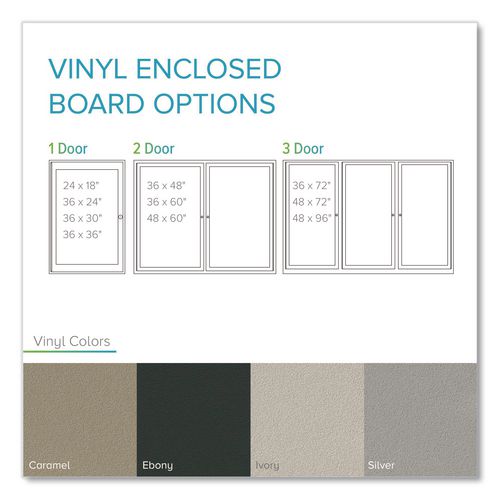Image of Ghent PA34896VX-193 3 Door Enclosed Vinyl Bulletin Board with Satin Frame, 96" x 48", Silver Surface, Satin Aluminum Frame