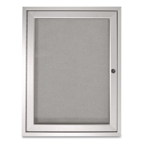 Image of Ghent PA12418VX-193 1 Door Enclosed Vinyl Bulletin Board with Satin Frame, 18" x 24", Silver Surface, Satin Aluminum Frame