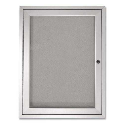 Image of Ghent PA13624VX-193 1 Door Enclosed Vinyl Bulletin Board with Satin Frame, 24" x 36", Silver Surface, Satin Aluminum Frame