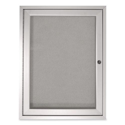 Image of Ghent PA13630VX-193 1 Door Enclosed Vinyl Bulletin Board with Satin Frame, 30" x 36", Silver Surface, Satin Aluminum Frame