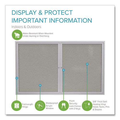 Image of Ghent PA23648VX-193 2 Door Enclosed Vinyl Bulletin Board with Satin Frame, 48" x 36", Silver Surface, Satin Aluminum Frame