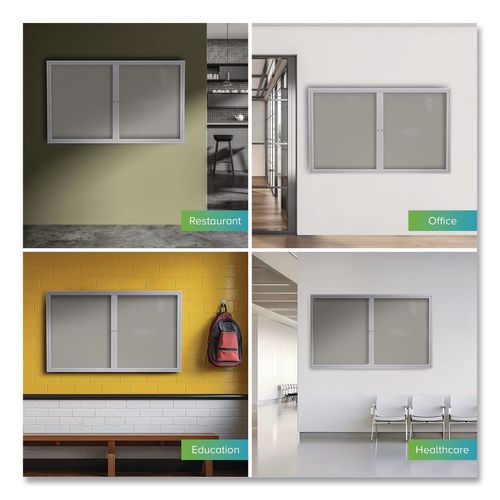 Image of Ghent PA23648VX-193 2 Door Enclosed Vinyl Bulletin Board with Satin Frame, 48" x 36", Silver Surface, Satin Aluminum Frame