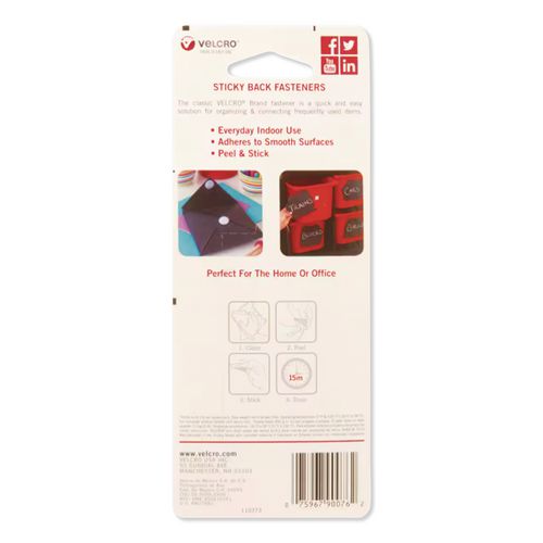 Image of VELCRO® Brand 90076 Sticky-Back Fasteners, Four 0.75" x 3.5" Strips, White