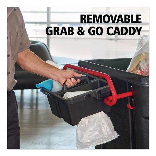 Image of Rubbermaid® Commercial 2229066 BRUTE Ergonomic Rotomolded Tilt Truck Handle and Caddy, 25.45 x 25.45 x 15, Red/Black
