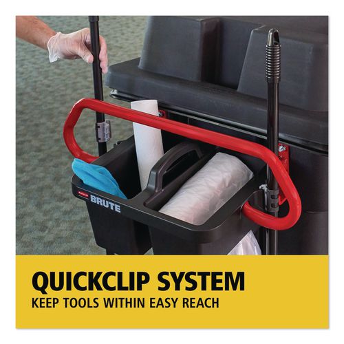 Image of Rubbermaid® Commercial 2229066 BRUTE Ergonomic Rotomolded Tilt Truck Handle and Caddy, 25.45 x 25.45 x 15, Red/Black
