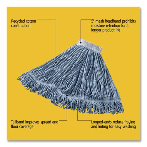 Image of Rubbermaid® Commercial FGD25306BL00 Super Stitch Blend Mop Head, Cotton/Synthetic, Large, Blue
