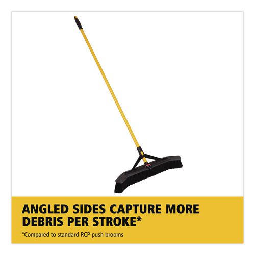Image of Rubbermaid® Commercial 2018728 Maximizer Push-to-Center Broom, 36 x 58.13, Polypropylene Bristles, Steel Handle, Yellow/Black
