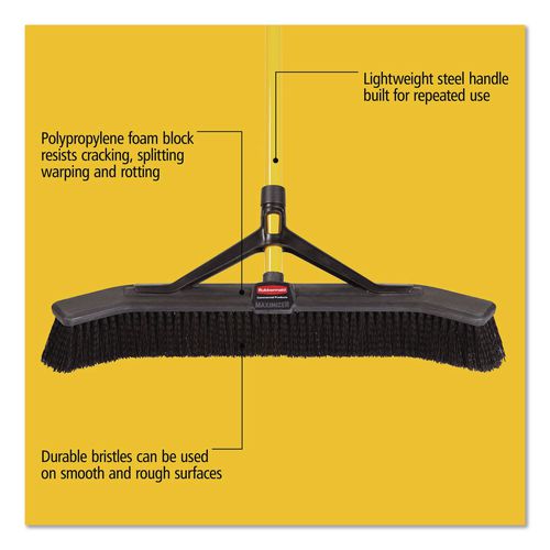 Image of Rubbermaid® Commercial 2018728 Maximizer Push-to-Center Broom, 36 x 58.13, Polypropylene Bristles, Steel Handle, Yellow/Black